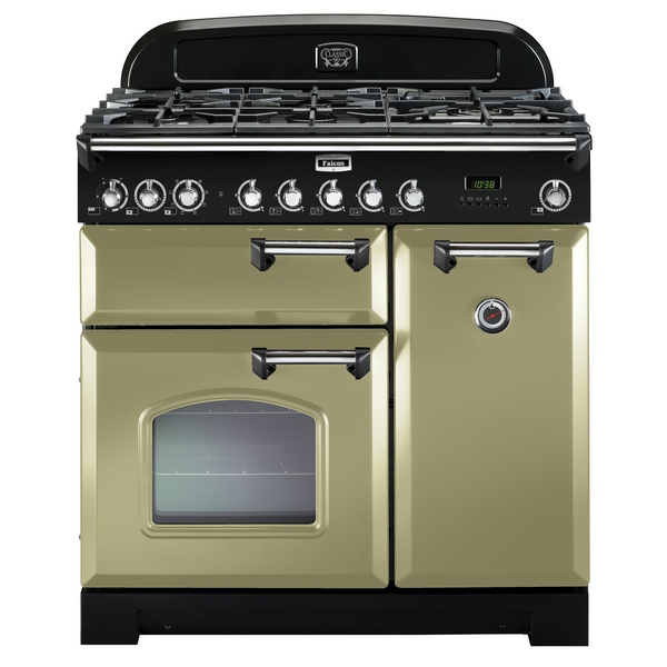 Falcon 90cm Classic Deluxe Freestanding Dual Fuel Oven/Stove Olive Green and Chrome CDL90DFOG-CH