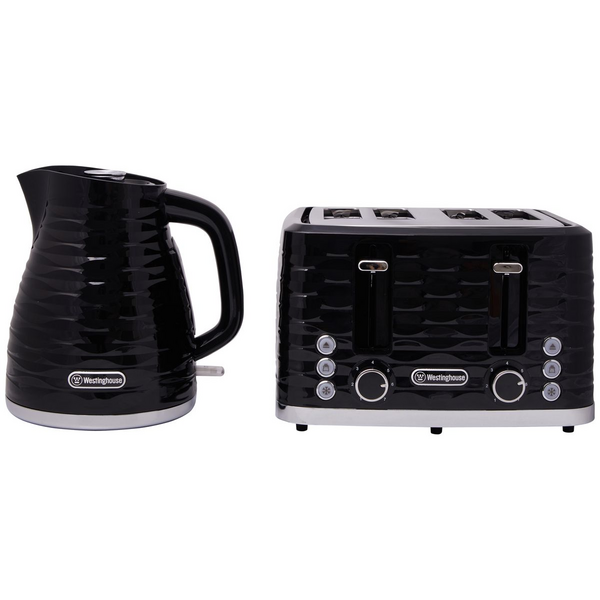 Westinghouse Kettle and Toaster Pack Black Silver 1.7L Kettle, 4 Slice Toaster WHKTPK14K