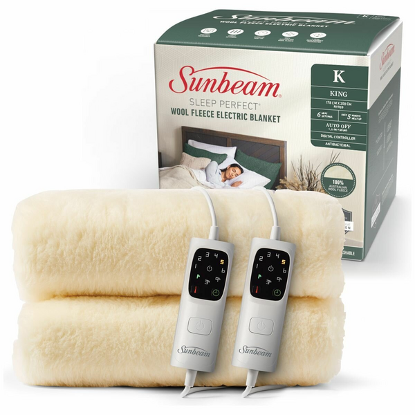 Sunbeam Sleep Perfect Wool Fleece Anti Bacterial King Electric Blanket BLW6671