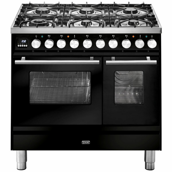 ILVE Professional Plus Series 90cm Dual Fuel Six Burner Double Oven with Milano Knobs PD096DWE3BK