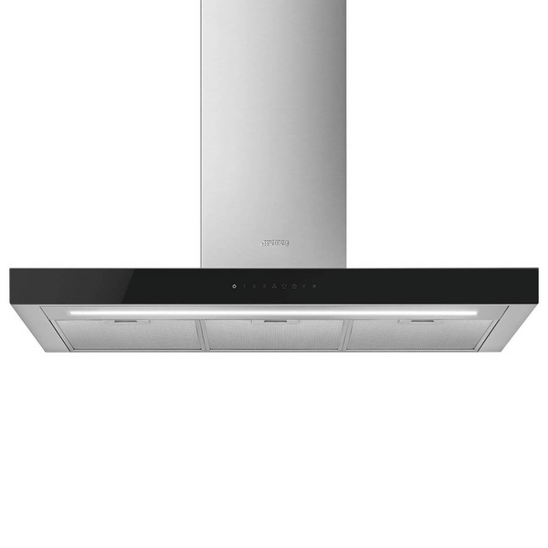 Smeg 90cm Universale Canopy Rangehood Stainless Steel with Black Glass Front KBT9L4VN