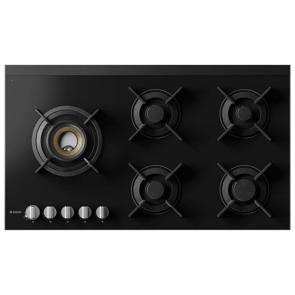 ASKO 90cm Natural Gas 5 Burner Cooktop with Fusion Volcano Burner Black Ceramic Glass HG8953BGD1