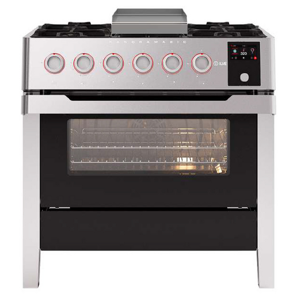 ILVE 90cm Panoramagic Freestanding Dual Fuel Oven/Stove Stainless Steel PM09FDS3SS