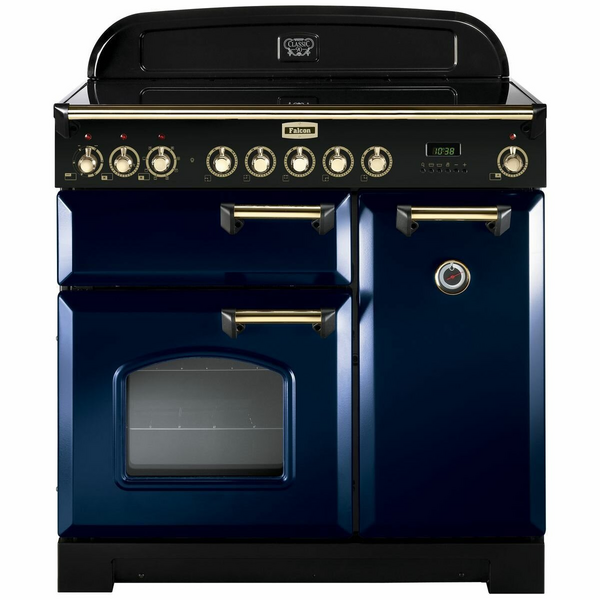 Falcon 90cm Classic Deluxe Freestanding Induction Oven/Stove Royal Blue and Brass CDL90EIRBBR