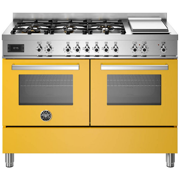 Bertazzoni 120cm Professional Dual Fuel Yellow Freestanding Oven with Griddle PRO126G2EGIT