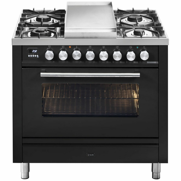 ILVE Professional Plus Series 90cm 6 Burner & Teppanyaki Freestanding Electric Oven with Milano Knobs P09FDWE3MG