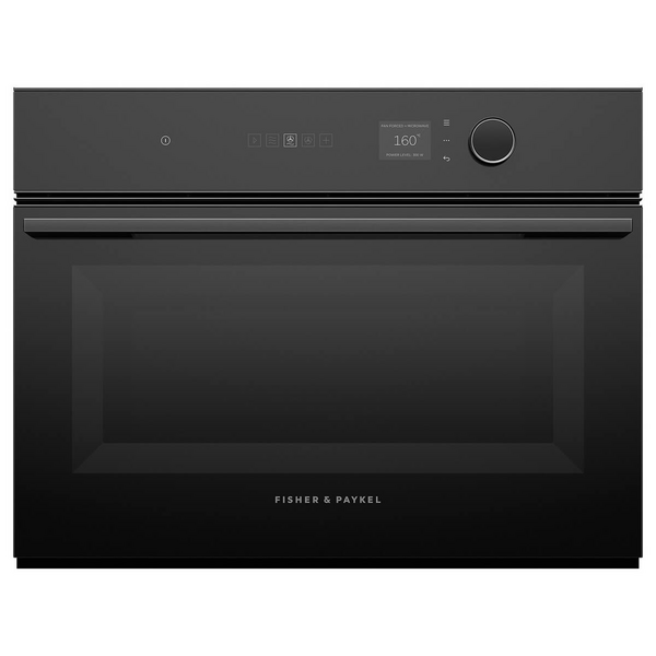 Fisher & Paykel 60cm Series 9 Minimal Compact Combi-Microwave Oven Black Glass OM60NMLB1