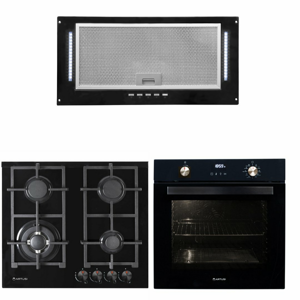 Artusi 60cm Pack Pyrolytic Oven, Gas Cooktop, Rangehood AUM60BPK