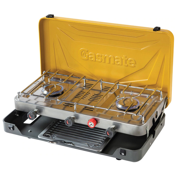 Gasmate 2 Burner Stove With Grill Portable LPG BBQ CS1105