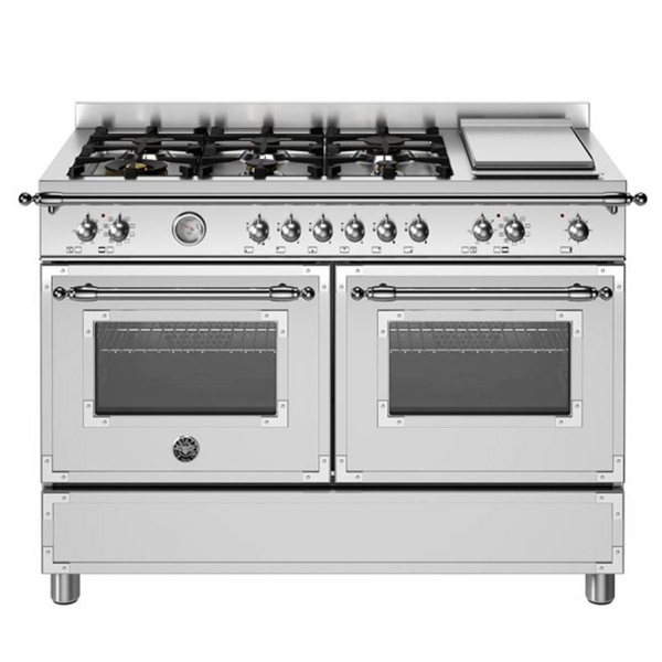 Bertazzoni 120cm Heritage Series 6 Burner + Griddle Plate Dual Fuel Stainless Steel Freestanding Oven HER126G2EXT
