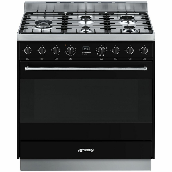 Smeg 90cm Freestanding Black Dual Fuel Oven CS95GMNNA1
