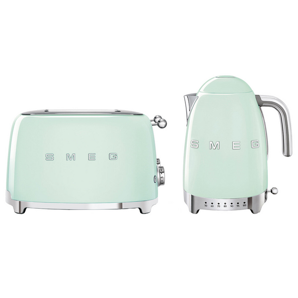Smeg Temperature Control Kettle and Four Slice Toaster Breakfast Pack Pastel Green KLF04PGAUTSF03PGAU