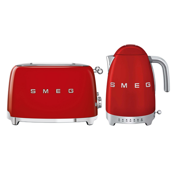 Smeg Temperature Control Kettle and Four Slice Toaster Breakfast Pack Red KLF04RDAUTSF03RDAU
