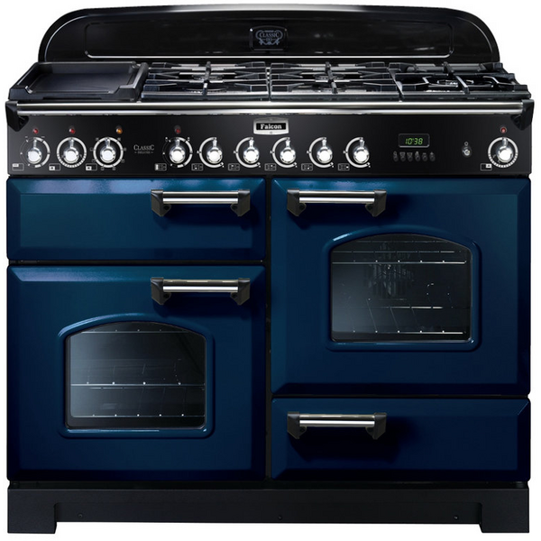 Falcon 110cm Classic Deluxe Freestanding Dual Fuel Oven/Stove Royal Blue and Chrome CDL110DFRB-CH