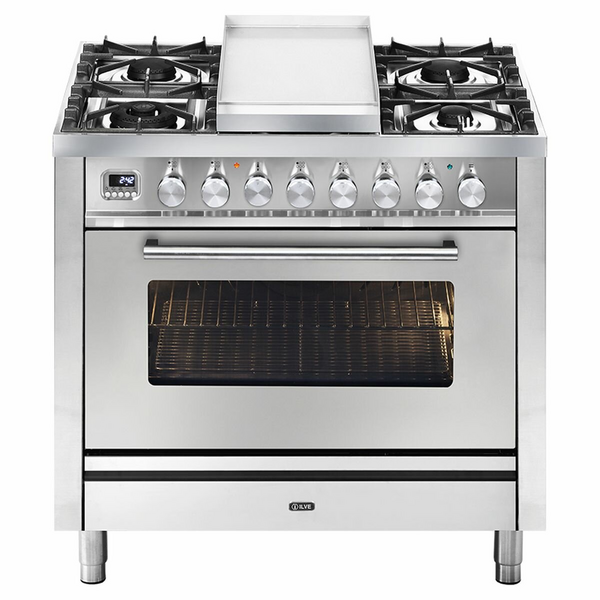 ILVE Professional Plus Series 90cm 6 Burner & Teppanyaki Freestanding Electric Oven with Milano Knobs P09FDWE3SS