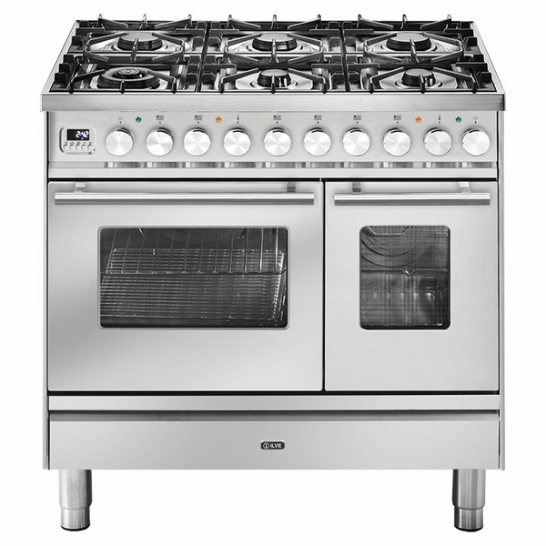 ILVE Professional Plus Series 90cm Dual Fuel Six Burner Double Oven with Milano Knobs PD096DWE3SS