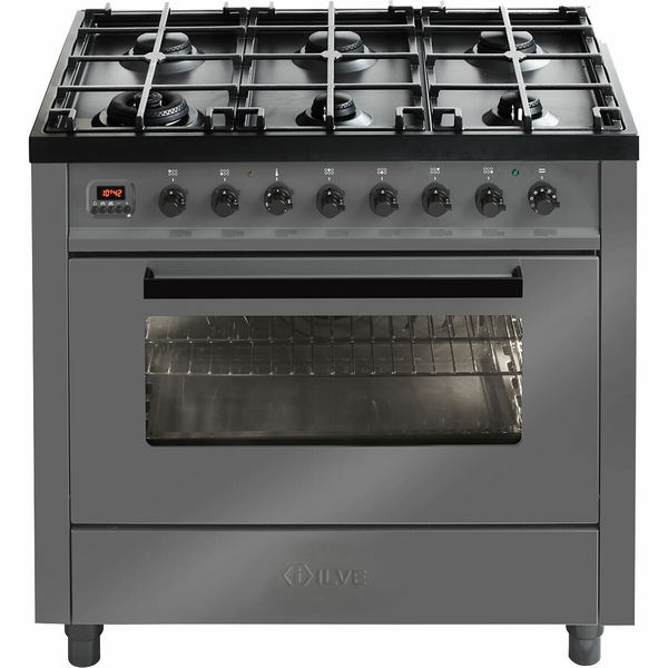 ILVE 90cm Grigio Lusso Freestanding Dual Fuel Oven/Stove L096WM3GRD