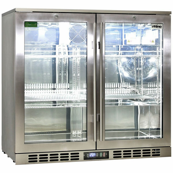 Rhino 208L Heated Glass Two Door Bar Fridge Stainless Steel SG2H-HD