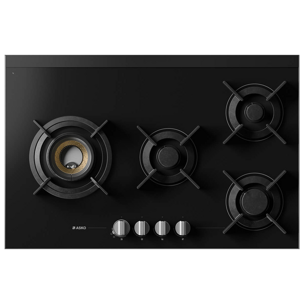 ASKO 80cm Natural Gas 4 Burner Cooktop with Fusion Volcano Burner Black Ceramic Glass HG8843BGD1