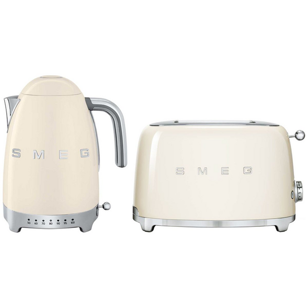 Smeg Temperature Control Kettle and 2 Slice Toaster Pack Cream KLF04CRAUTSF01CRAU