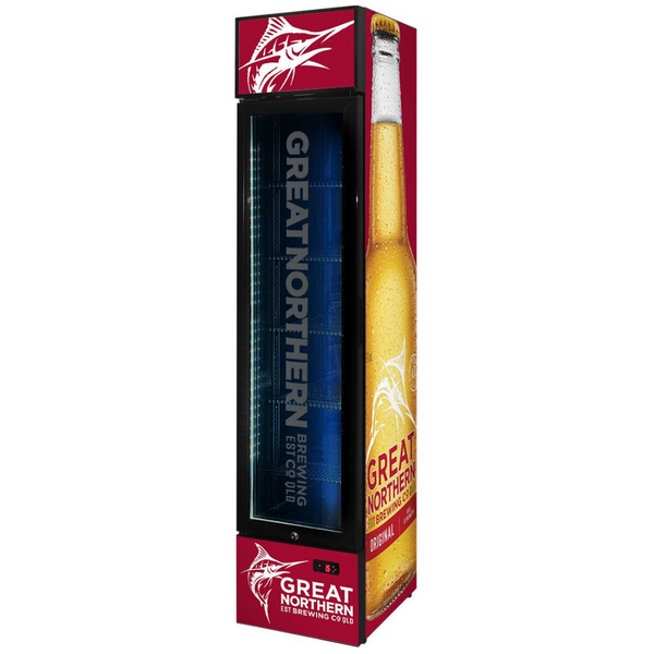 Schmick 160L Great Northern Original Skinny Branded Upright Bar Fridge SS-P160-GNBC-ORIG