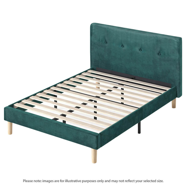 Zinus Willow Double Upholstered Bed Base Green Velvet AU-FPPOPB-12D