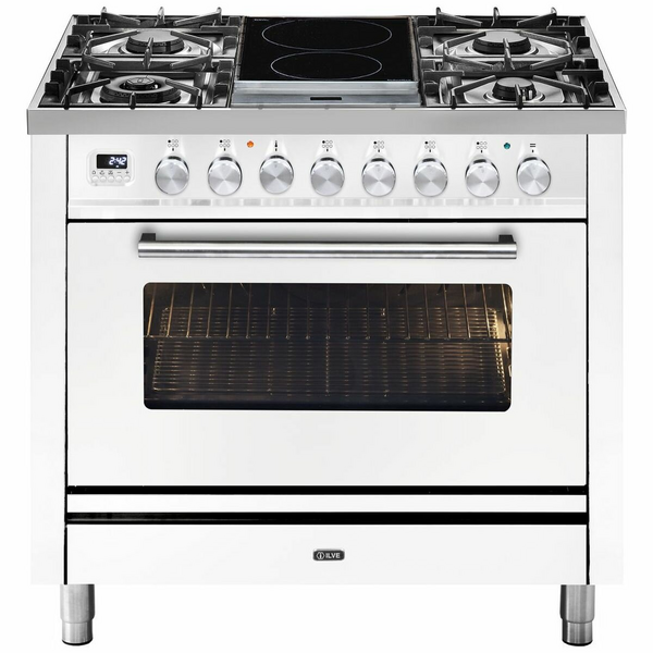 ILVE Professional Plus Series 90cm Dual Fuel Induction Freestanding Oven with Milano Knobs P09IDWE3WH
