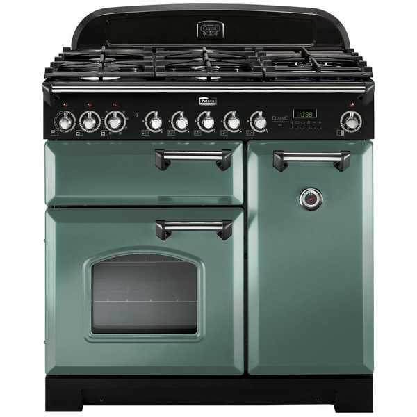 Falcon 90cm Classic Deluxe Freestanding Dual Fuel Oven/Stove Mineral Green and Chrome CDL90DFMGCH