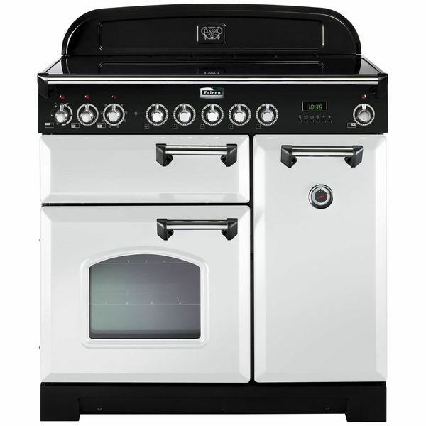 Falcon 90cm Classic Deluxe Freestanding Induction Oven/Stove White and Chrome CDL90EIWHCH