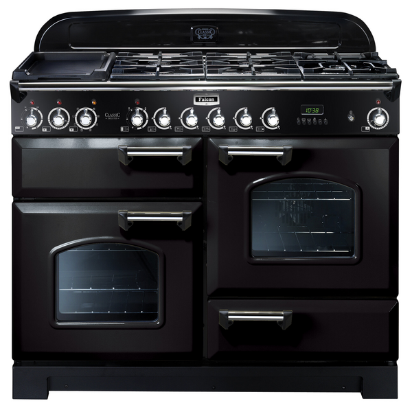 Falcon 110cm Classic Deluxe Freestanding Dual Fuel Oven/Stove Black and Chrome CDL110DFBL-CH