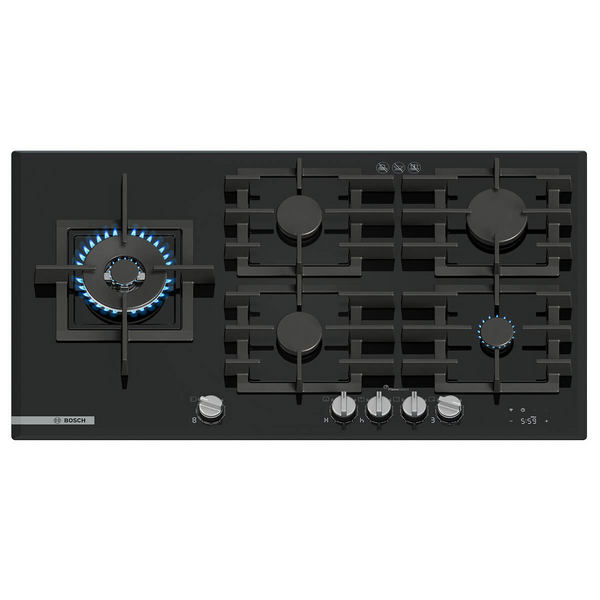 Bosch 90cm Series 8 Natural Gas Cooktop Tempered Glass Black PRS9A6H40A