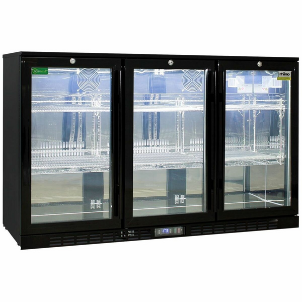 Rhino 330L Heated Glass Three Door Under Bench Beverage Centre Black SG3H-B-HD