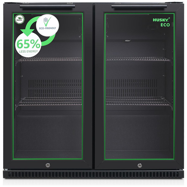 Husky 173L Eco Double Door Back Bar Drinks Chiller Black C2HECO840BKAU