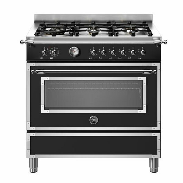 Bertazzoni 90cm Heritage Series Matte Black Dual Fuel Freestanding Oven HER96L1ENET