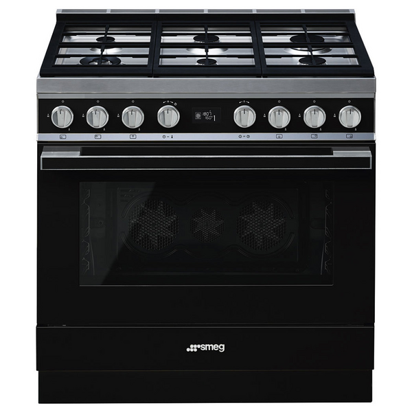 Smeg 90cm Portofino Freestanding Dual Fuel Oven/Stove Black CPF9GPBLA