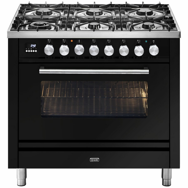 ILVE Professional Plus 90cm Freestanding Dual Fuel Oven/Stove with Milano Knobs P096DWE3BK