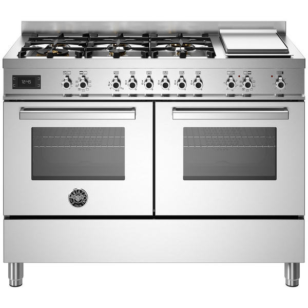 Bertazzoni 120cm Professional Dual Fuel Freestanding Stainless Steel Oven with Griddle Stainless Steel PRO126G2EXT