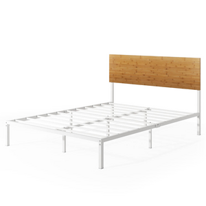 Zinus Figari Queen Metal and Bamboo Bed Frame With Adjustable Headboard White AU-FBOBH2-39Q