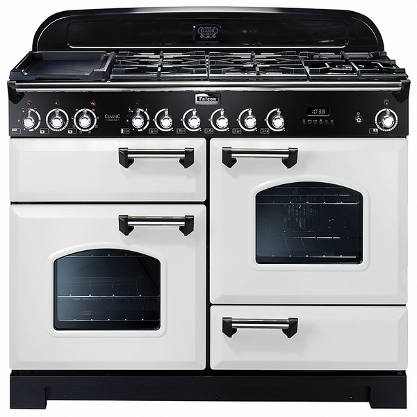 Falcon 110cm Classic Deluxe Freestanding Dual Fuel Oven/Stove White and Chrome CDL110DFWH-CH