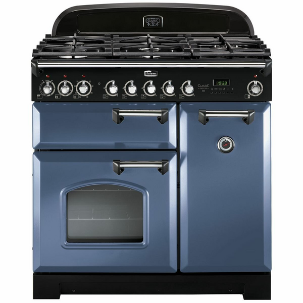 Falcon 90cm Classic Deluxe Freestanding Dual Fuel Oven/Stove Stone Blue and Chrome CDL90DFSBCH