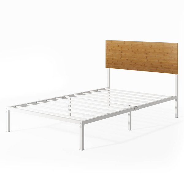 Zinus Figari Single Metal and Bamboo Bed Frame With Adjustable Headboard White AU-FBOBH2-39S