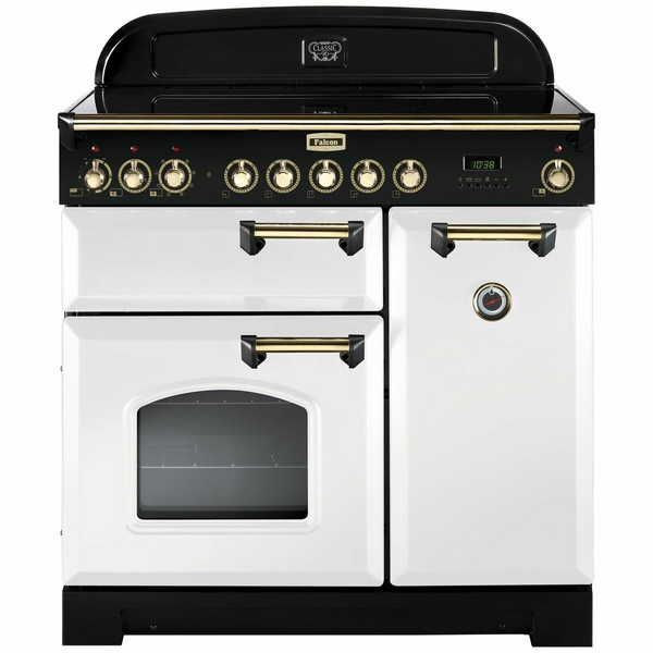 Falcon 90cm Classic Deluxe Freestanding Induction Oven/Stove White and Brass CDL90EIWHBR