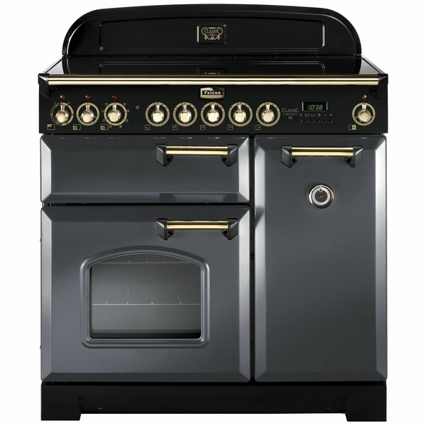 Falcon 90cm Classic Deluxe Freestanding Induction Oven/Stove Slate and Brass CDL90EISLBR
