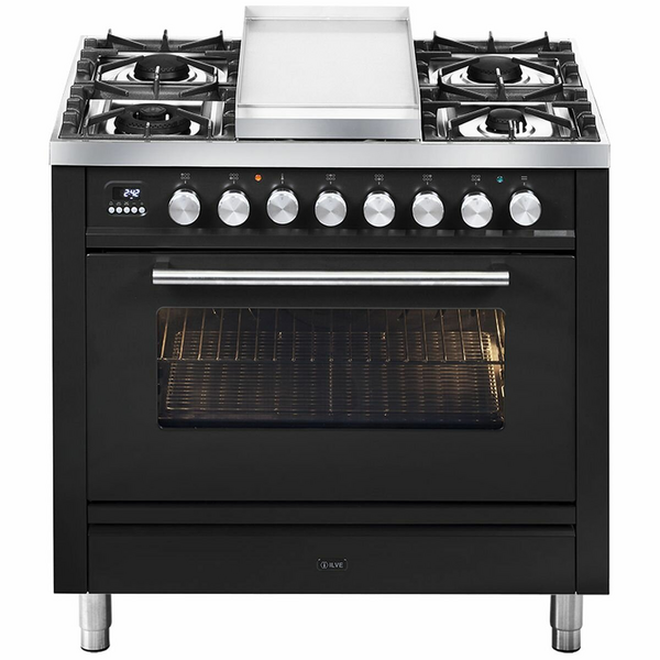 ILVE Professional Plus Series 90cm 6 Burner & Teppanyaki Freestanding Electric Oven with Milano Knobs P09FDWE3BK