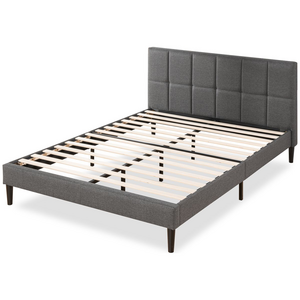 Zinus Leo Fabric Bed Frame Dark Grey Wooden Slats Queen AU-FSPBO-Q