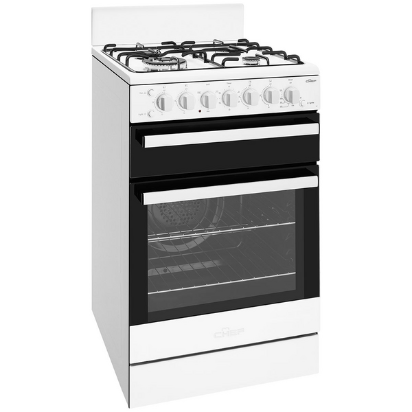 Chef 54cm Gas Fan Forced White Freestanding Oven CFG517WCH