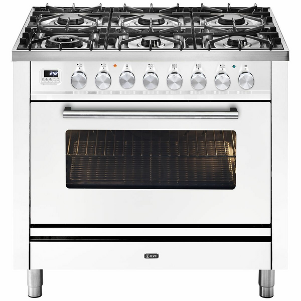 ILVE Professional Plus 90cm Freestanding Dual Fuel Oven/Stove with Milano Knobs P096DWE3WH