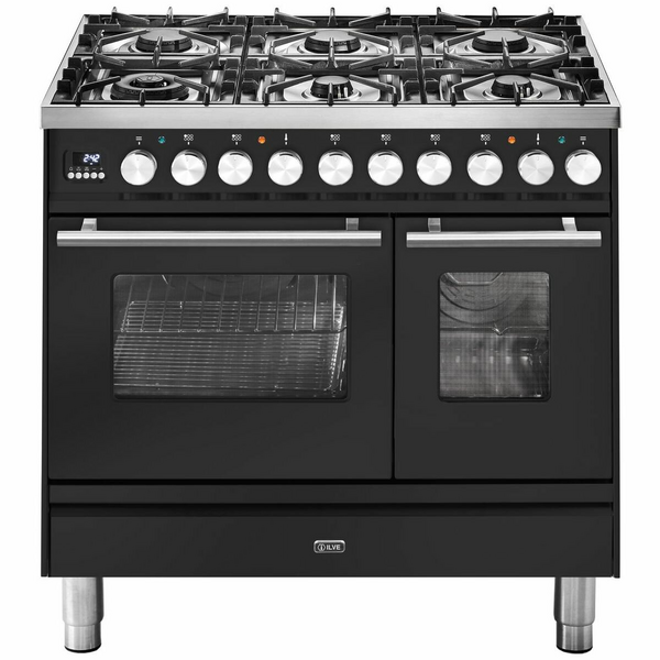 ILVE Professional Plus Series 90cm Dual Fuel Six Burner Double Oven with Milano Knobs PD096DWE3MG