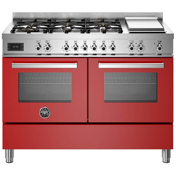 Bertazzoni 120cm Professional Dual Fuel Freestanding Red Oven with Griddle PRO126G2EROT