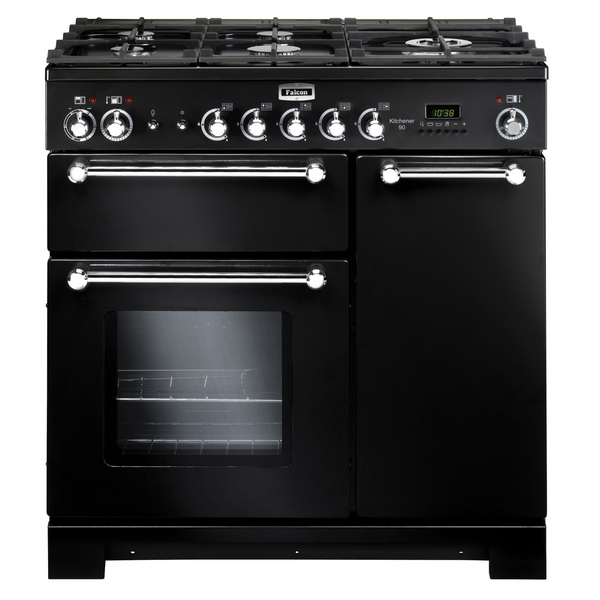 Falcon 90cm Kitchener Freestanding Dual Fuel Oven/Stove Black and Chrome KCH90DFFBL-CH